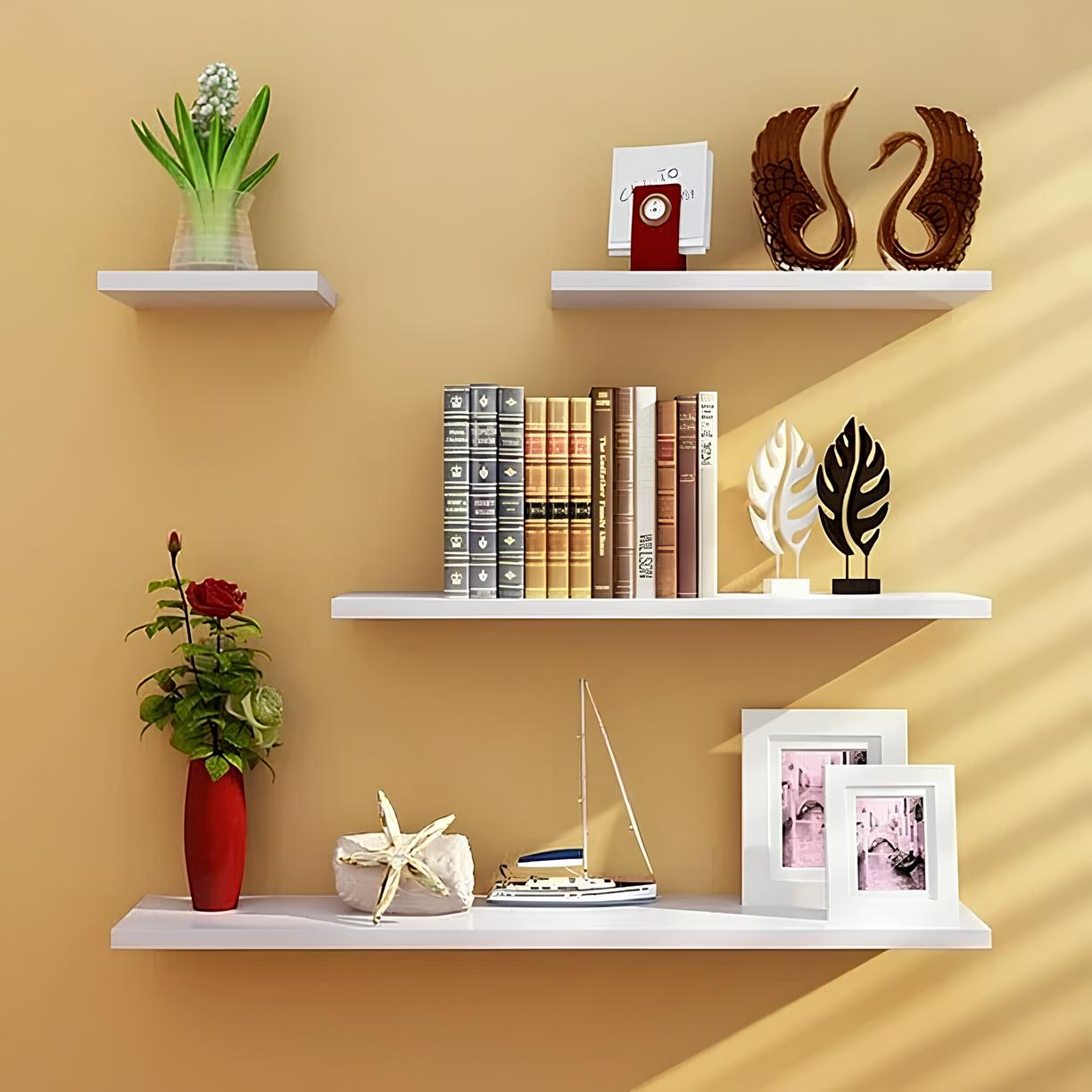 Space-Saving Floating Wall Shelves for Home & Office – Set of 4