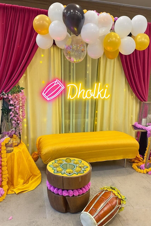 Dholki with Dholak Sign 2x1 ft – Urdu Neon Signs for Mehndi, Mayun & Pakistani Wedding Décor